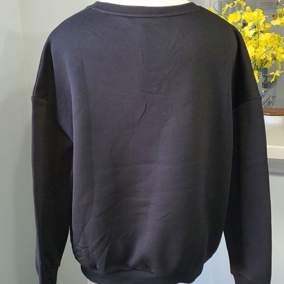 NWOT, EMOJ BLACK SWEATSHIRTS 2. Size large no makers tag. Pink smileys. - Picture 6 of 7